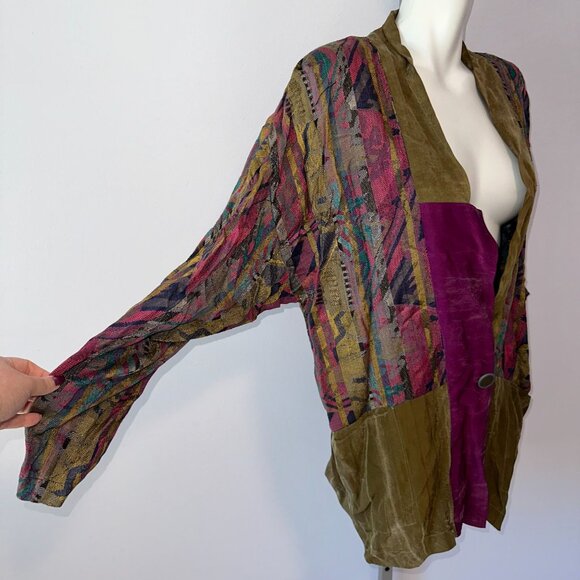 Vtg 90s Jila Boulder Colorado Colorful Art To Wear Lagenlook Jacket Rayon Large - Picture 6 of 6